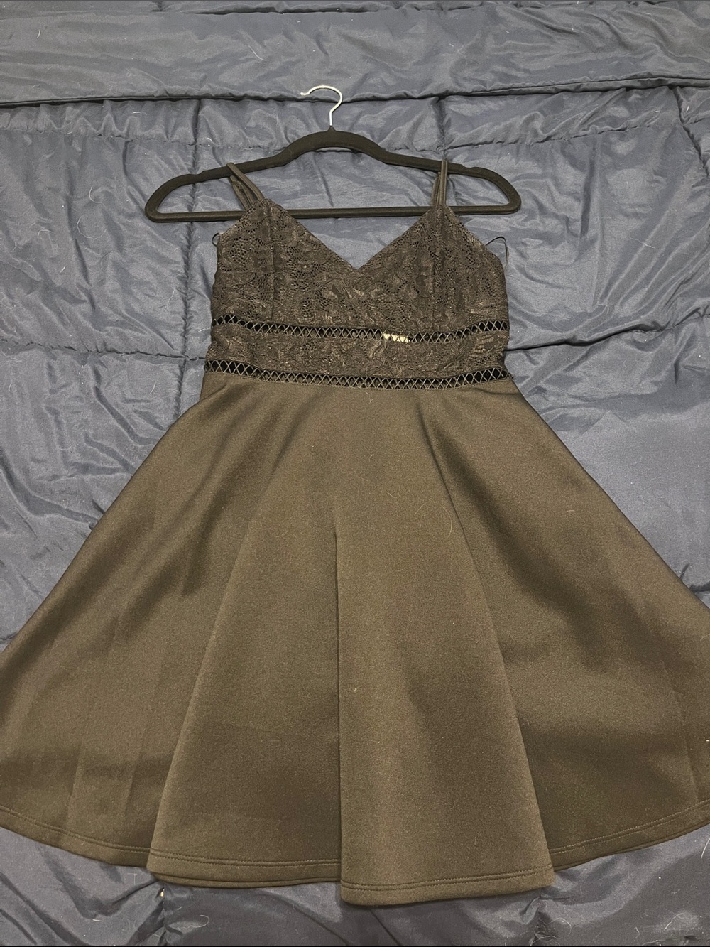 Francesca's Collections Black Lace Fit & Flare semi formal/wedding guest dress.